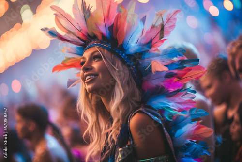 Portrait of beautiful dancer girl at new year EDM festival