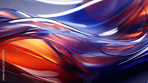 Neumorphism abstract wallpaper three dimensional wave lines and flowing curve shapes combine with unique translucent glass in shades of orange, blue and purple created with Generative AI Technology