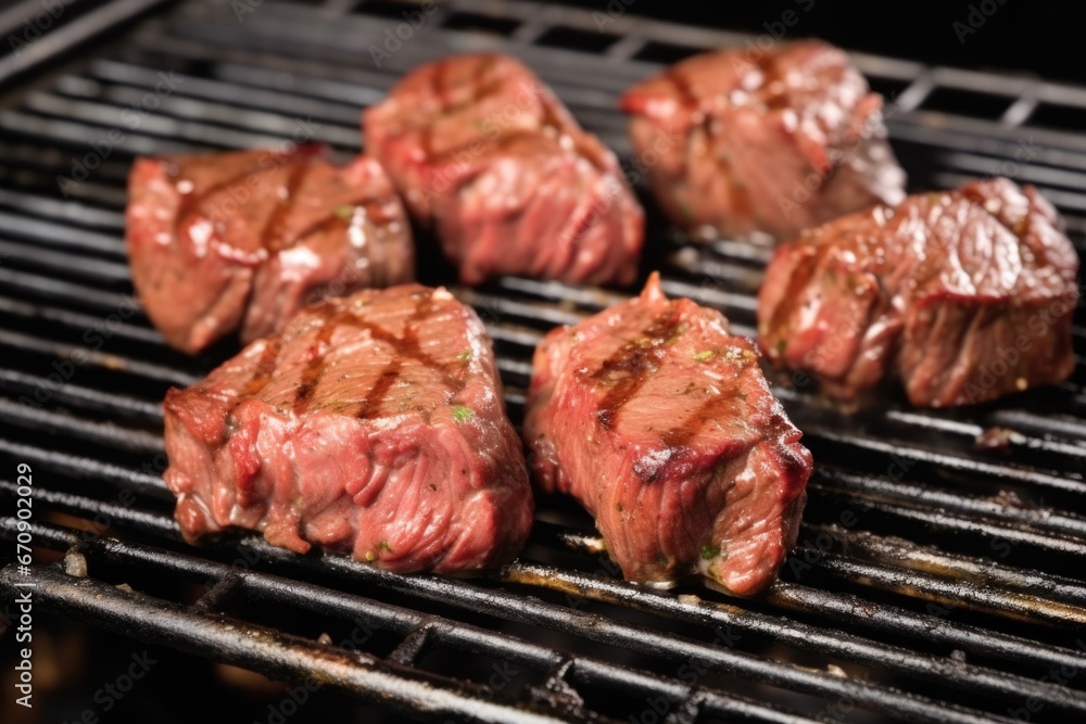 bbq steak tips on a grill with garlic butter