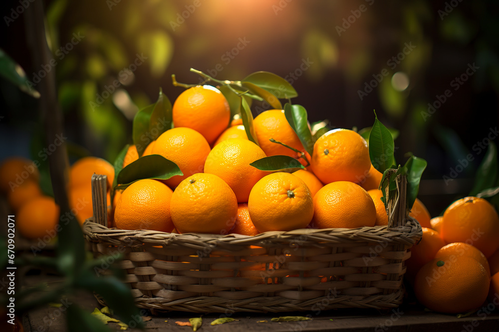 Generative AI illustration of field of orange trees