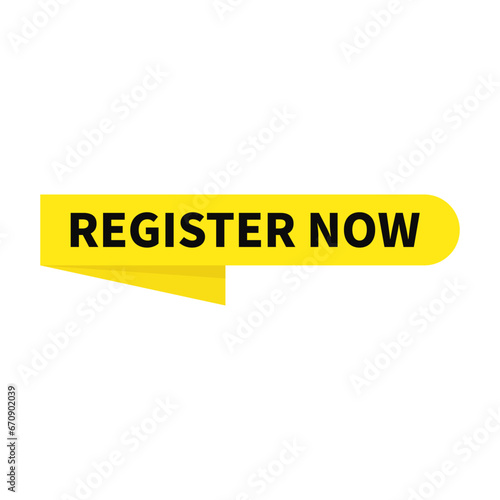 Register Now In Yellow Ribbon Rectangle Shape For Advertisement Marketing Sign Up
