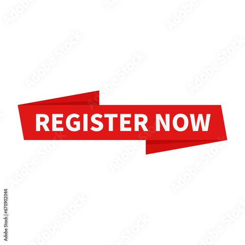 Register Now In Red Rectangle Ribbon Shape For Promotion Marketing Sign Up
