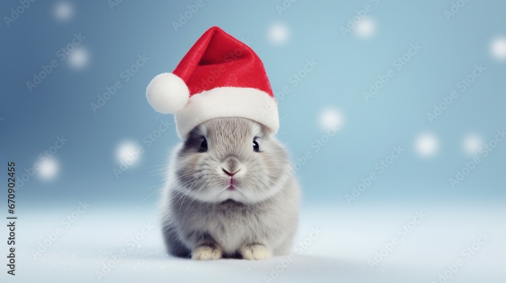 Cute Rabbit with Christmas Hat Isolated on the Minimalist Background
Cute Rabbit with Christmas Hat Isolated on the Minimalist Background