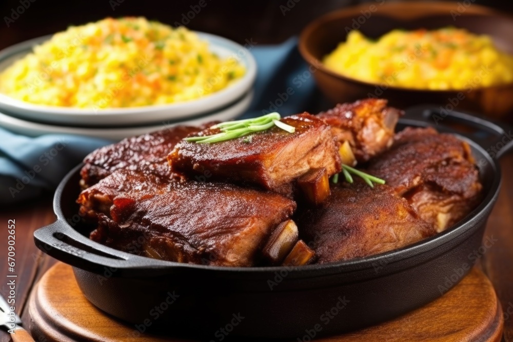 thick glazed pork ribs served with cornbread