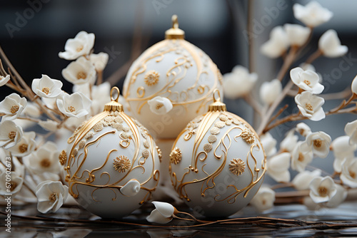 Happy New Year and Christmas holiday concept. beautiful white New Year decorations on blurred background. Copy space.