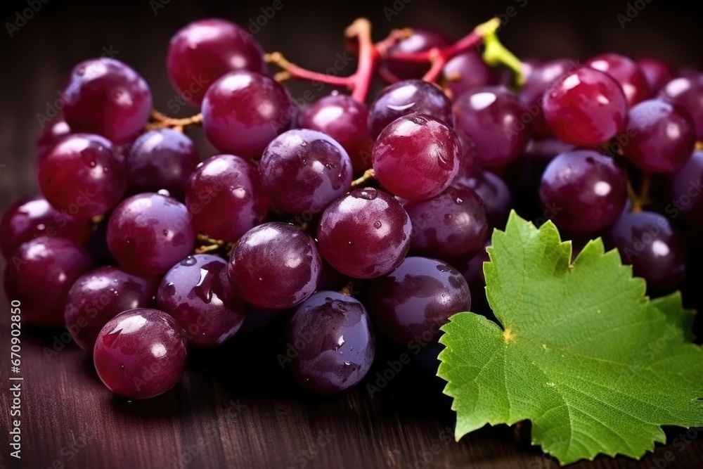 cluster of purple grapes against a dark leaf background cluster of purple grapes against a dark leaf background