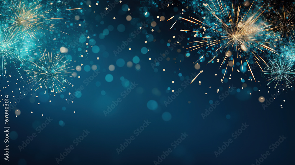 New Year's Eve background design with fireworks with empty copy space - obrazy, fototapety, plakaty 