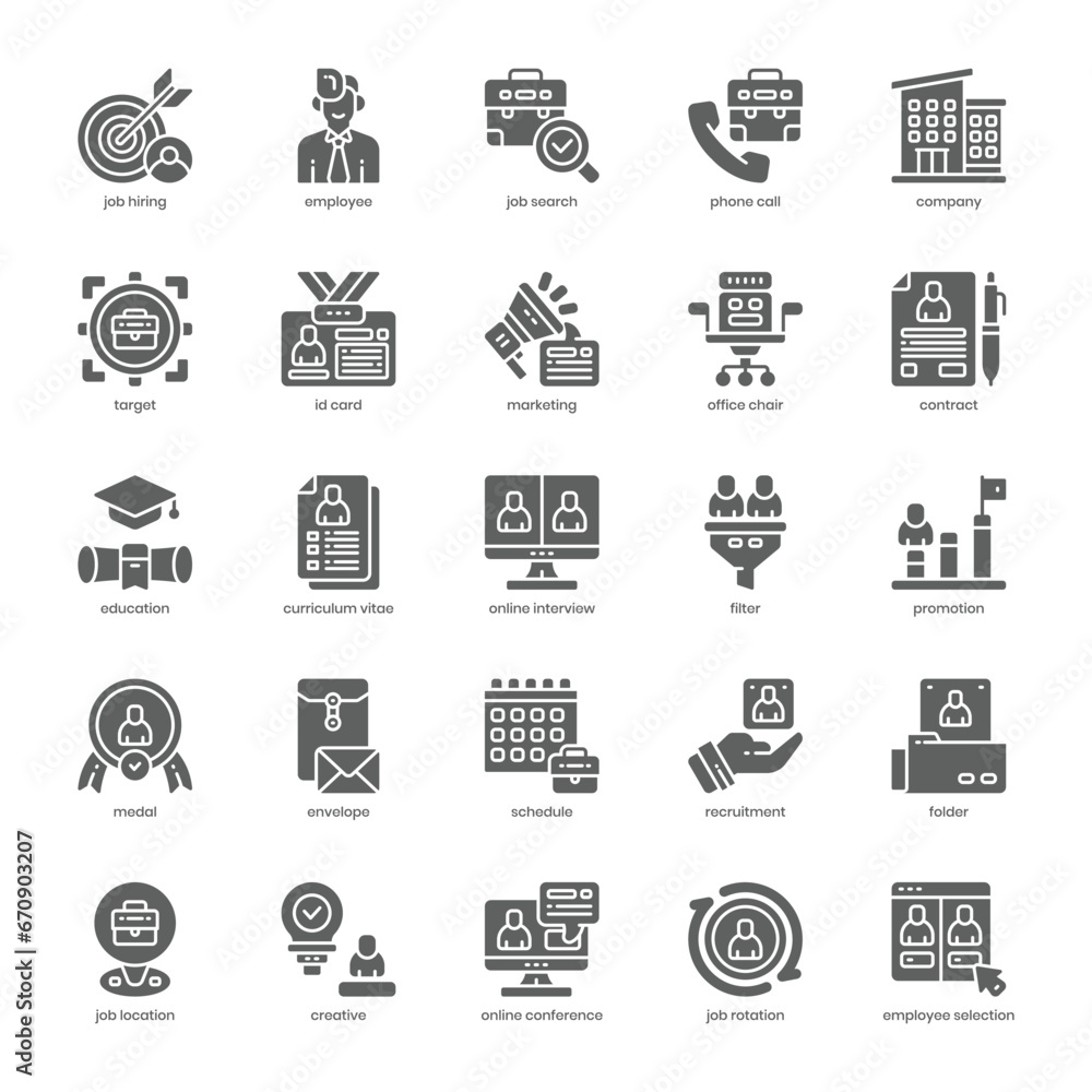 Job Hiring icon pack for your website design, logo, app, and user interface. Job Hiring icon glyph design. Vector graphics illustration and editable stroke. Job Hiring icon pack for your website design, logo, app, and user interface. Job Hiring icon glyph design. Vector graphics illustration and editable stroke.