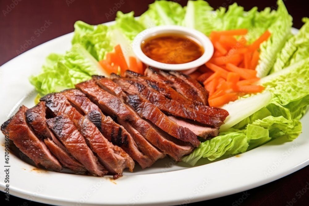 medium-rare grilled duck on a bed of lettuce medium-rare grilled duck on a bed of lettuce