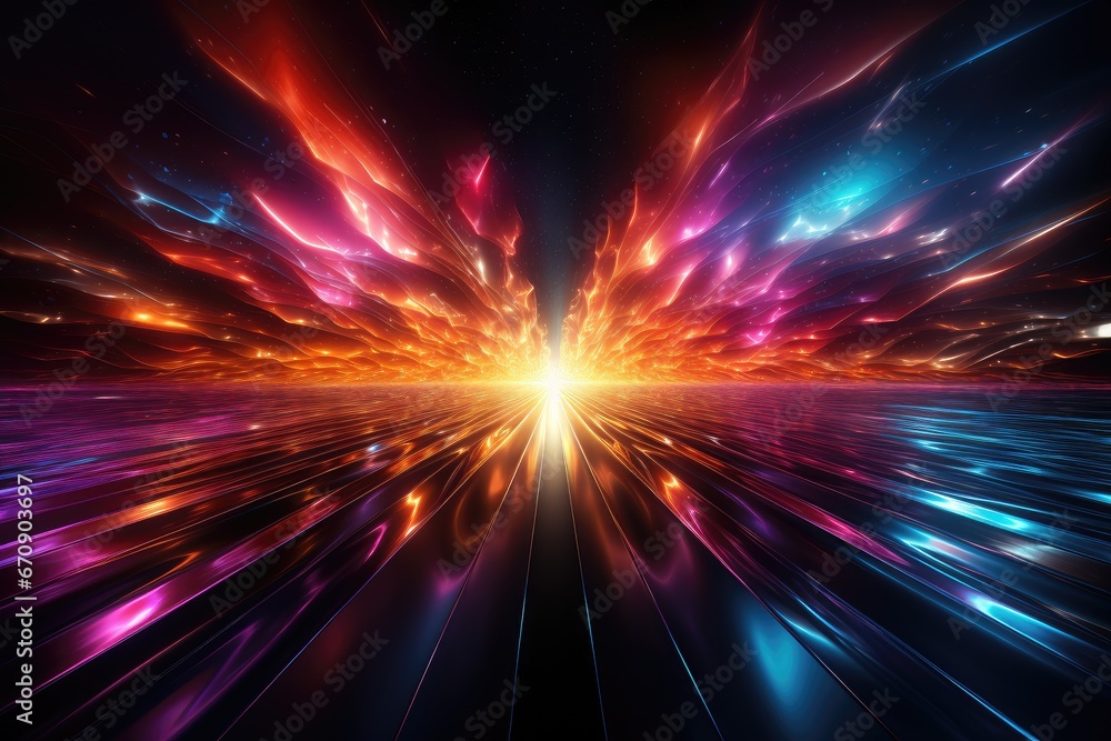 Naklejka premium Abstract multicolor spectrum background, bright orange blue neon rays and colorful glowing lines