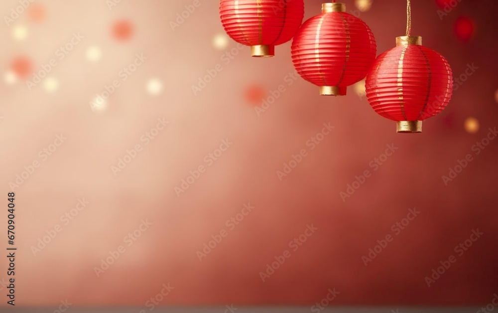 Chinese new year poster, photorealistic red lanterns, copy space, bokeh, de focus. AI Generative Chinese new year poster, photorealistic red lanterns, copy space, bokeh, de focus. AI Generative