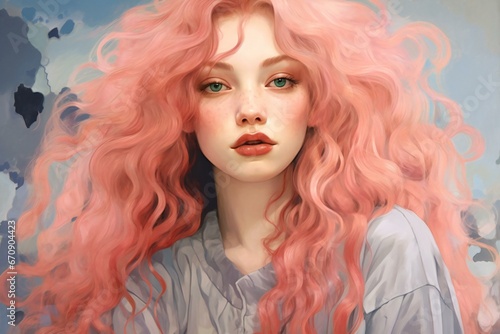 Beautiful girl with pink hair,  Portrait of a beautiful girl with pink hair