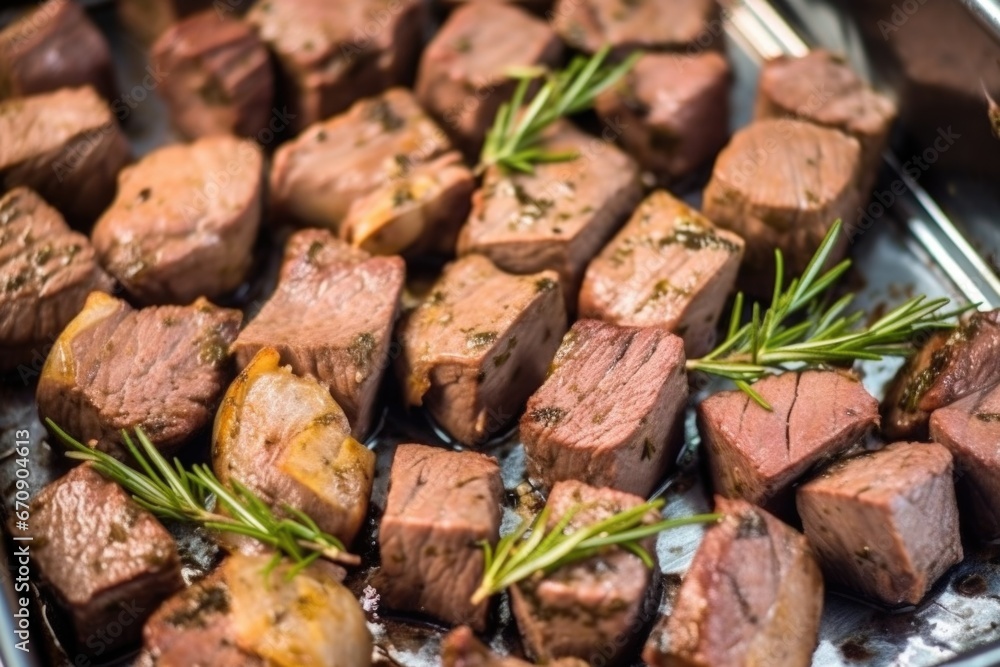 close-up of marinated lamb cubes before grilling close-up of marinated lamb cubes before grilling