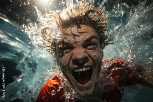  swimmer's joyful splash as they dive headfirst into a pool, Generative AI © Shooting Star Std