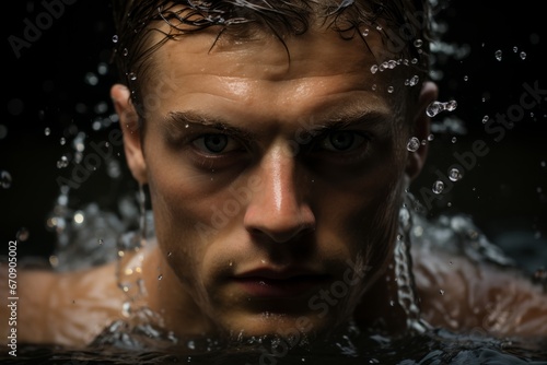 swimmer s focused face emerging from the water during a crawl stroke  Generative AI