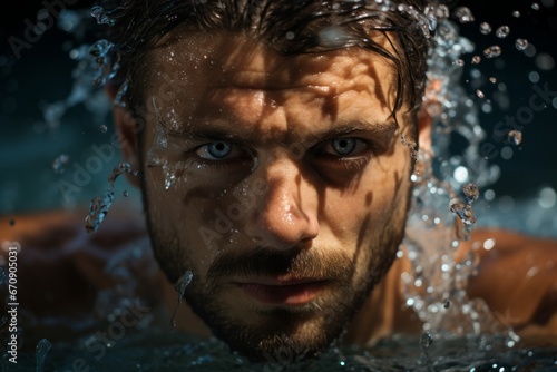 swimmer s focused face emerging from the water during a crawl stroke  Generative AI