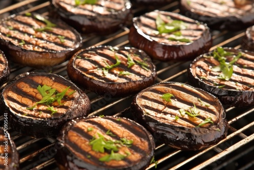 fresh grilled portobello mushrooms cooling on a wire rack