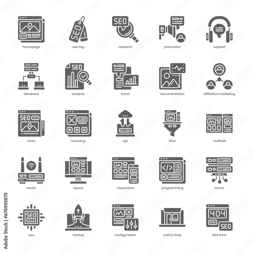 Seo dan Website icon pack for your website design, logo, app, and user interface. Seo dan Website icon glyph design. Vector graphics illustration and editable stroke. Seo dan Website icon pack for your website design, logo, app, and user interface. Seo dan Website icon glyph design. Vector graphics illustration and editable stroke.