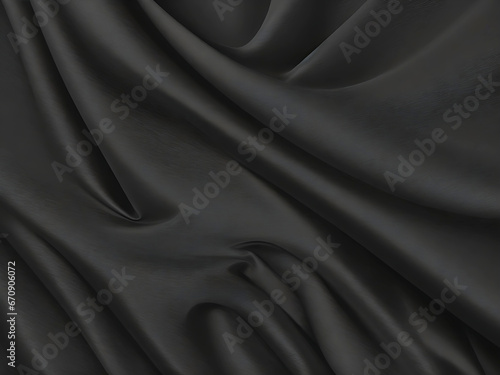 Abstract black background. Black silk satin texture background. Beautiful soft folds on the fabric. Black elegant background with copy space for your design. 