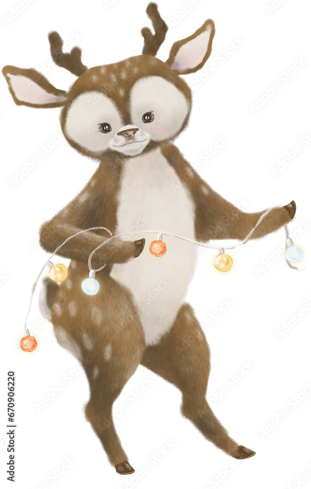Fluffy Winter Cute Baby Reindeer Animal Pastel Color. Christmas Forest Friends For Baby Shower, Kid Birthday Party Invitation Fluffy Winter Cute Baby Reindeer Animal Pastel Color. Christmas Forest Friends For Baby Shower, Kid Birthday Party Invitation