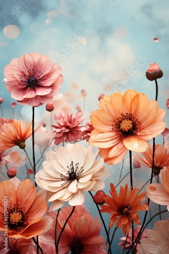 Flower backdrop with blue background