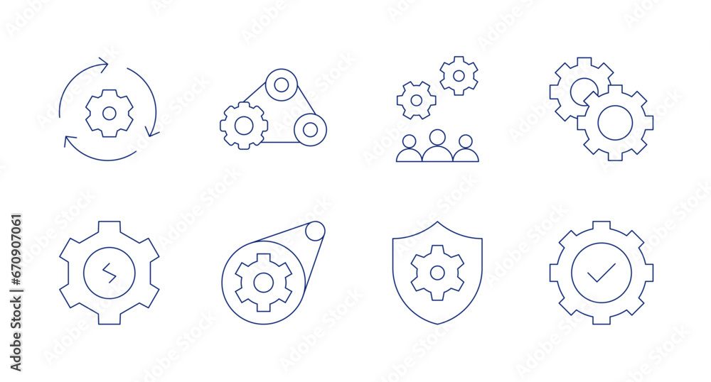 Gear icons. Editable stroke. Containing recovery, gear, development, security, gears, check.