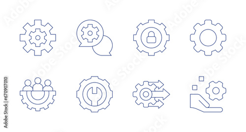 Gear icons. Editable stroke. Containing gears, team management, chat, gear, padlock, fast solution, setting, digital asset management.