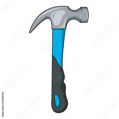Carpenter blue hammer in flat style. Typical simplistic hammer tool. 