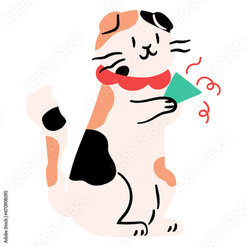 Cute cat holding party popper flat illustration