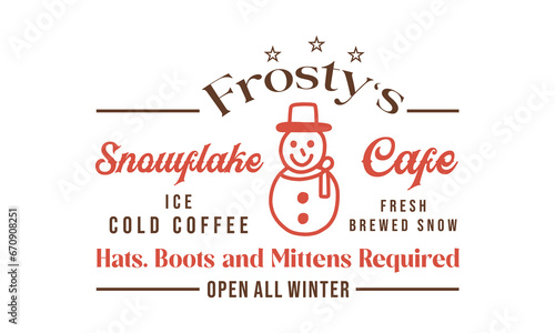 Open all winter vintage farmhouse snowflake Christmas sign, label, poster design on white background