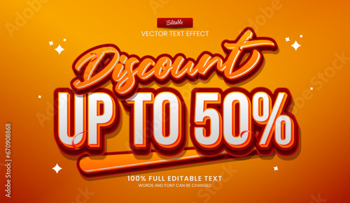 Design editable text effect, Discount Up To 50 percent 3d cartoon vector illustration