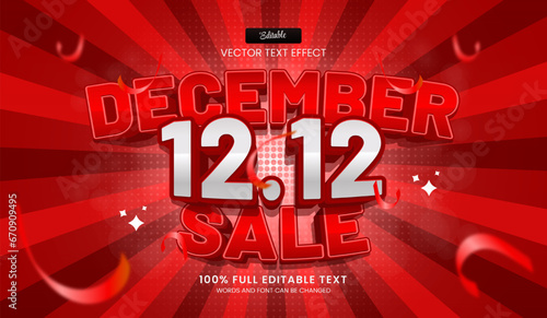 Design editable text effect, December 1212 Sale 3d cartoon vector illustration