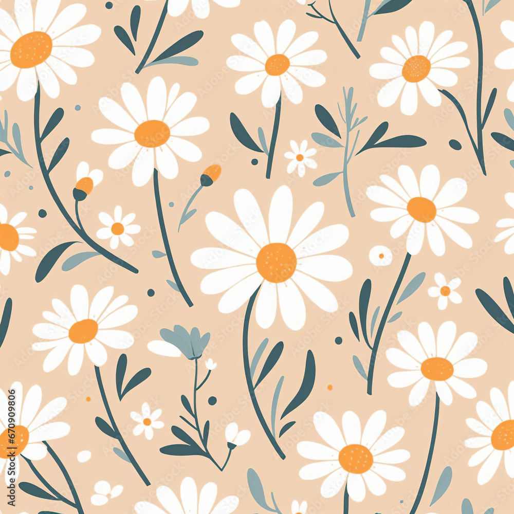 seamless pattern with daisies flowers