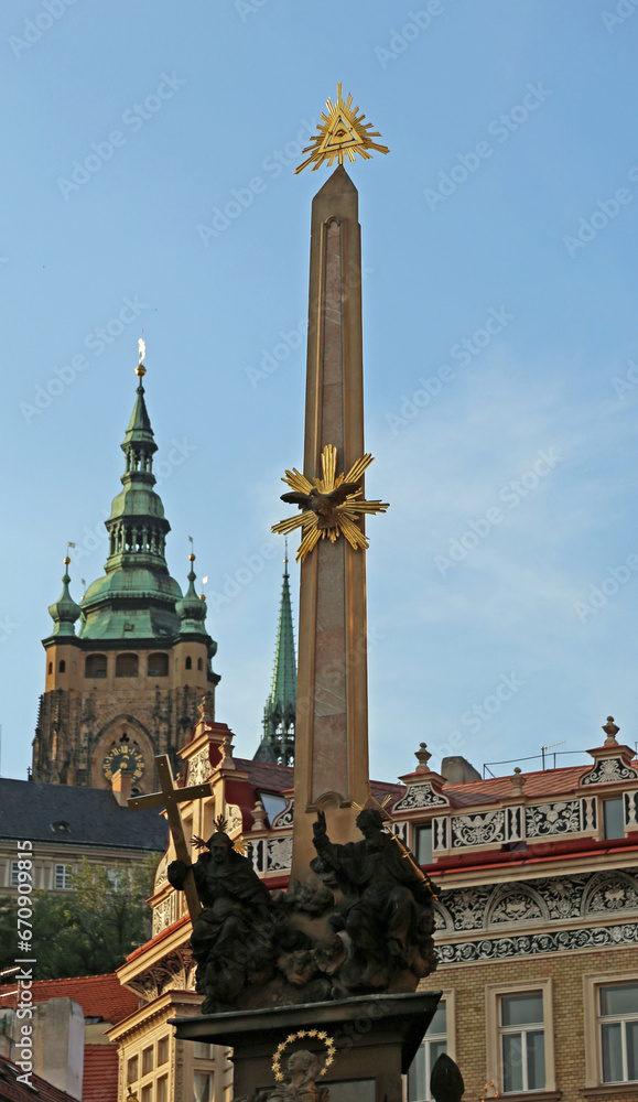 column with the eye of providence in the square of prague in the czech republic in europe