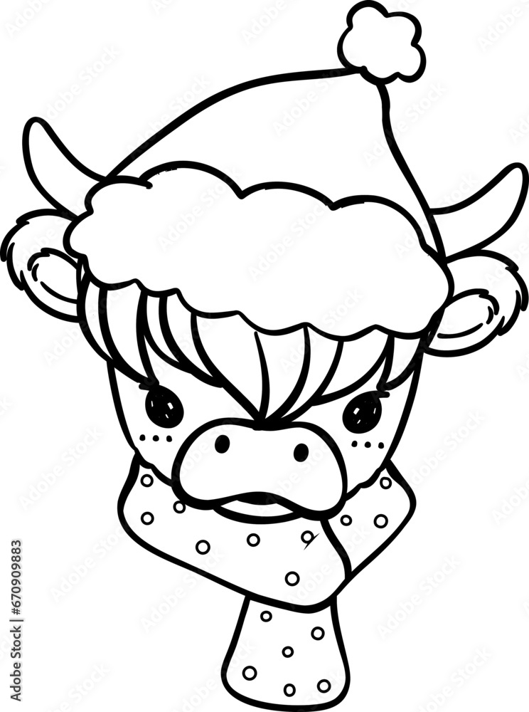 Christmas Highland cow face outline Christmas Highland cow face outline