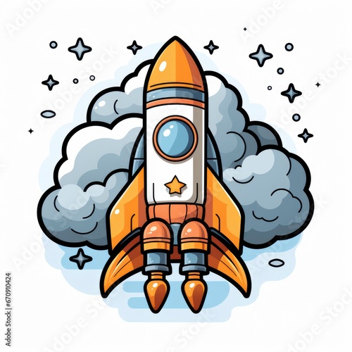 Cute Astronaut Lean Rocket , Cartoon, Icon Illustration
