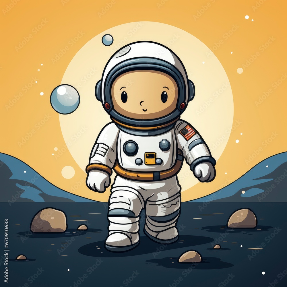 Cute Astronaut Walking Moon , Cartoon, Icon Illustration Cute Astronaut Walking Moon , Cartoon, Icon Illustration