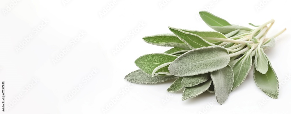 Obraz premium Bunch fresh sage banner. String vegetable organic natural leaves. Generate Ai