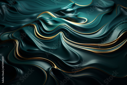 Amazing abstract dark green texture. 3d vertical banner emerald royal color. Oil marble picture with glowing effect. Wavy fluid trendy modern background. 