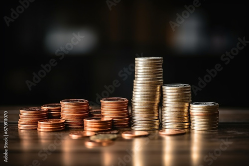 Close-up of the coins stack for a financial business presentation background