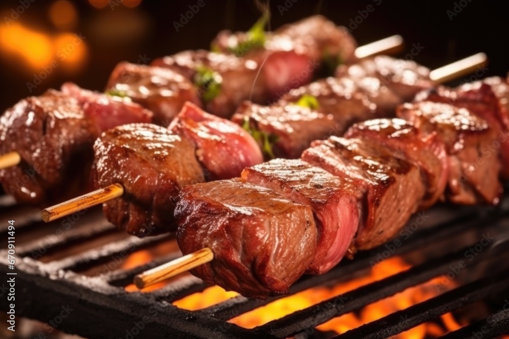 close-up shot of brazilian churrasco skewered meats