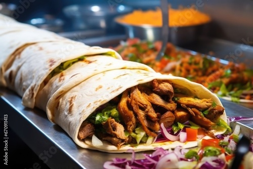 close-up of lebanese shawarma on a revolving spit