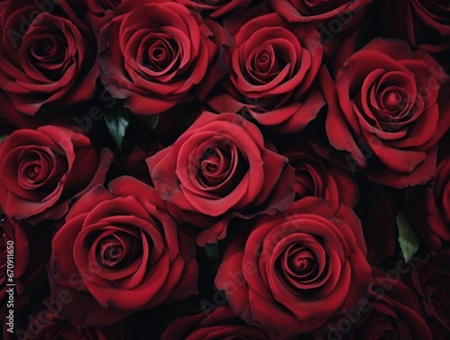 Close-Up Texture Background of Fresh Dark Red Roses