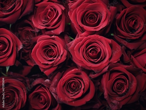 Close-Up Texture Background of Fresh Dark Red Roses