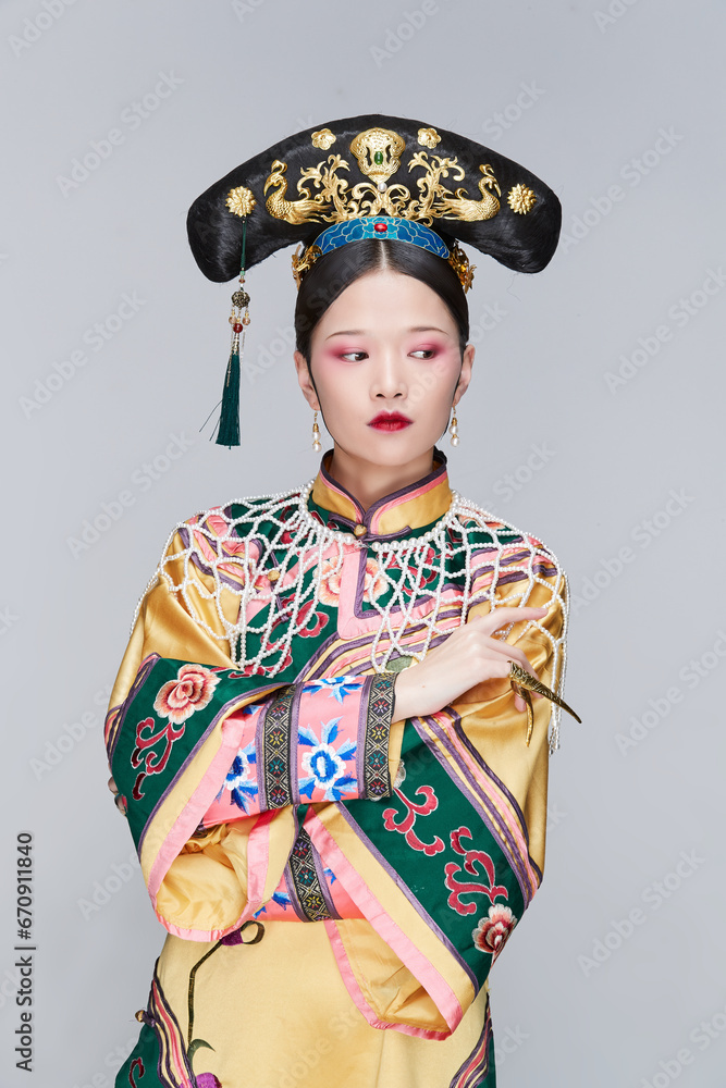 A Chinese beauty dressed in Qing Dynasty court attire