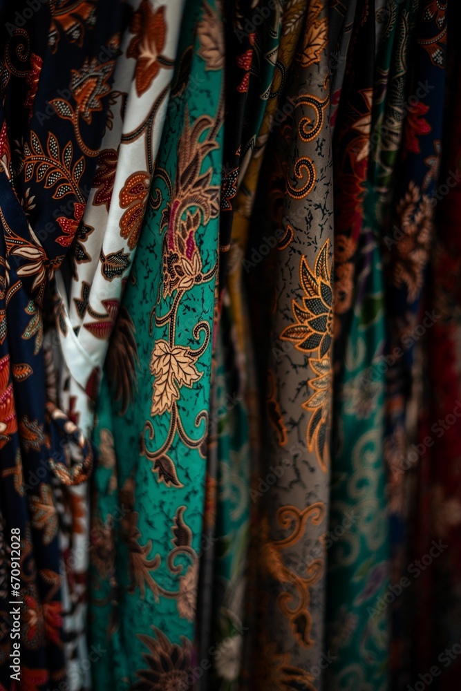 an assortment of men's paisley fabric on display at a vendor