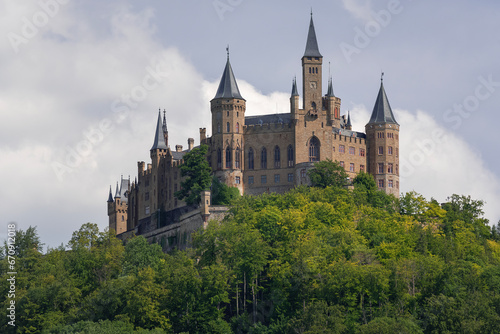 View of Hohenzollern Castle built on top of a hill in Germany