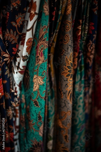 an assortment of men's paisley fabric on display at a vendor