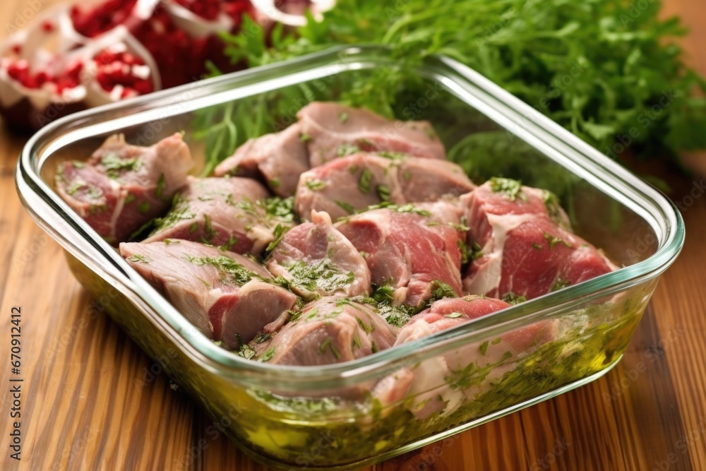 lamb chops soaking in a savory marinade lamb chops soaking in a savory marinade