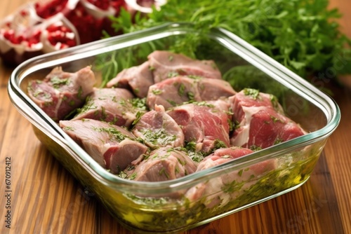 lamb chops soaking in a savory marinade